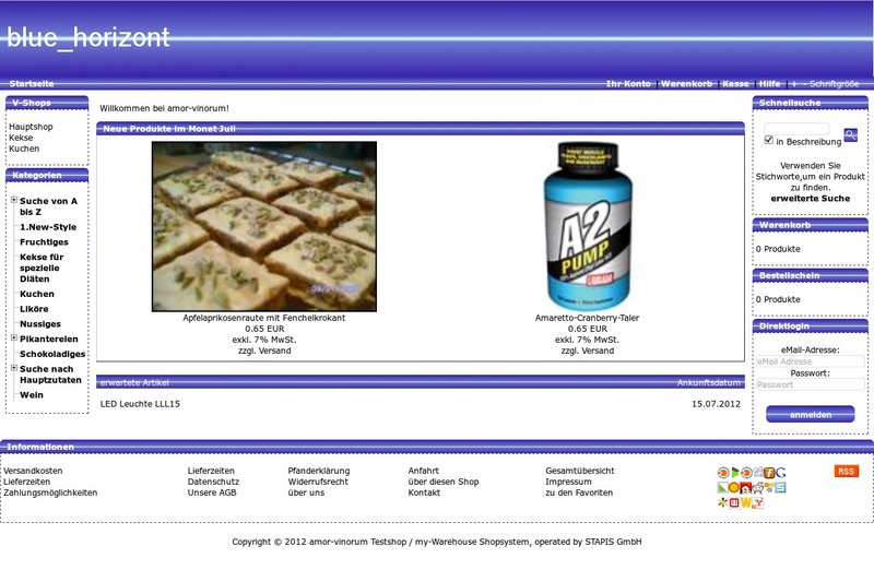 Screenshot des Demoshops mit dem Standardtemplate blue_horizont