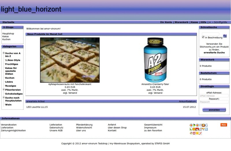 Screenshot des Demoshops mit dem Standardtemplate light_blue_horizont